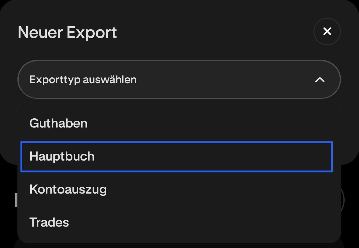 Kraken-Anleitung Schritt 3: Hauptbuch auswählen