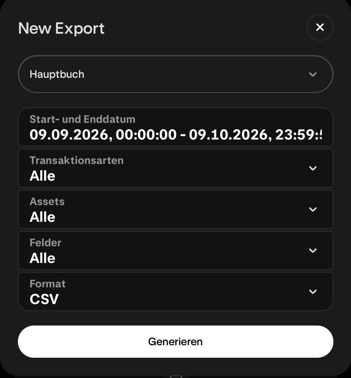 Kraken-Anleitung Schritt 4: Export konfigurieren und generieren